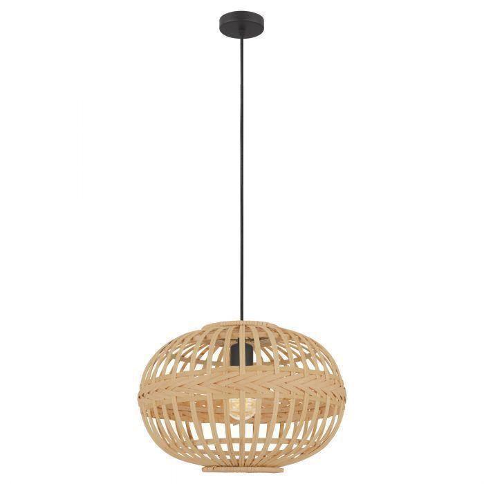 Black with Wood Single Light Pendant - LV LIGHTING