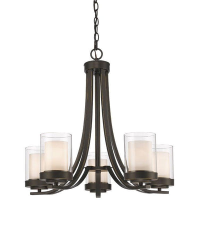 Clear with Frosted Shade and Steel Curved Arm Chandelier 5 Light - LV LIGHTING