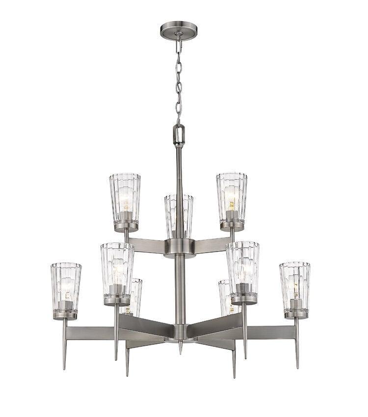 Antique Nickel with Clear Glass Shade 2 Tier Chandelier - LV LIGHTING