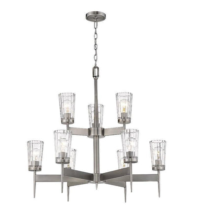 Antique Nickel with Clear Glass Shade 2 Tier Chandelier - LV LIGHTING