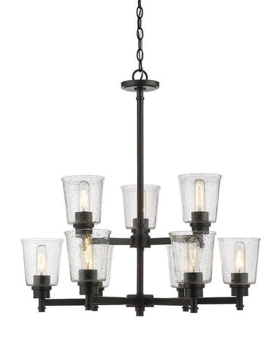Steel with Clear Seedy Glass Shade 2 Tier Chandelier - LV LIGHTING