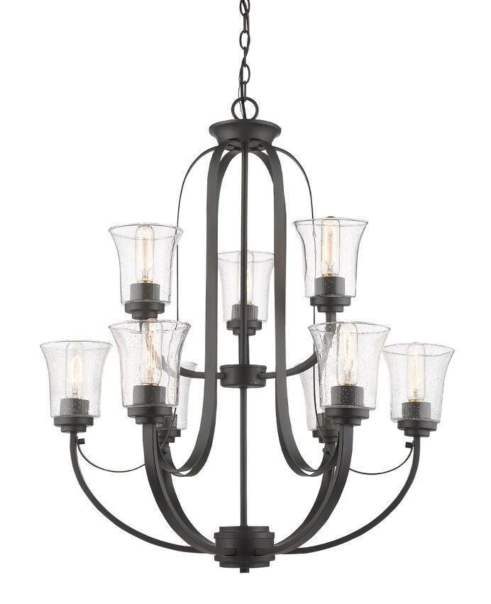 Curved Ribbon with Clear Seedy Glass Shade 2 Tier Chandelier - LV LIGHTING