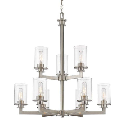 Steel Symmetrical Arms with Clear Glass Shade 2 Tier Chandelier - LV LIGHTING