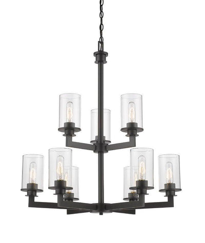Steel Symmetrical Arms with Clear Glass Shade 2 Tier Chandelier - LV LIGHTING
