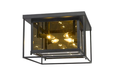 Misty Charcoal with Smoked Glass Shade Caged Flush Mount - LV LIGHTING