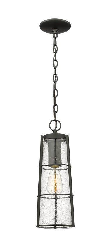 Black with Clear Seedy Glass Outdoor Pendant - LV LIGHTING