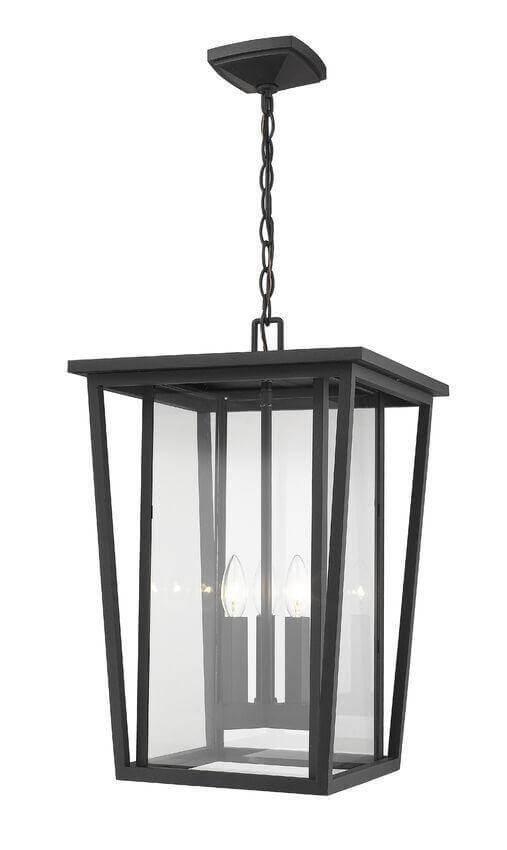 Aluminium with Geometric Lines and Clear Glass Shade Outdoor Pendant - LV LIGHTING