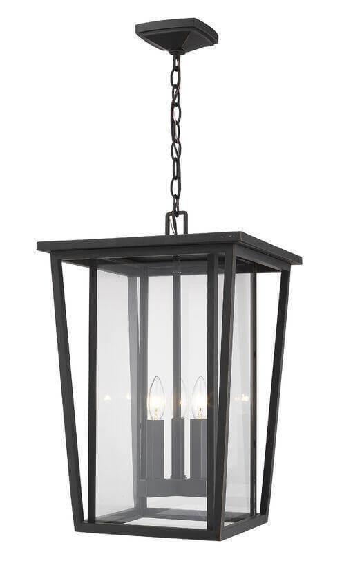 Aluminium with Geometric Lines and Clear Glass Shade Outdoor Pendant - LV LIGHTING