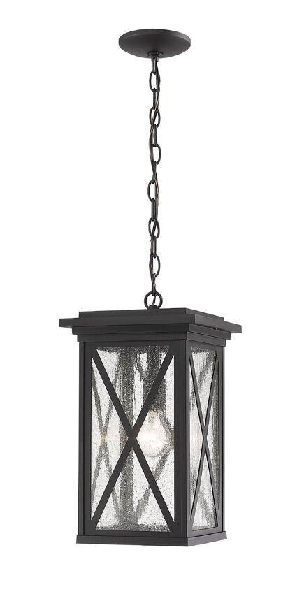 Black with Clear Seedy Glass Shade Outdoor Pendant - LV LIGHTING