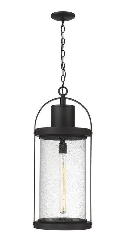 Black Aluminium with Clear Seedy Glass Shade Round Outdoor Pendant - LV LIGHTING