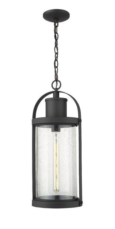 Black Aluminium with Clear Seedy Glass Shade Round Outdoor Pendant - LV LIGHTING