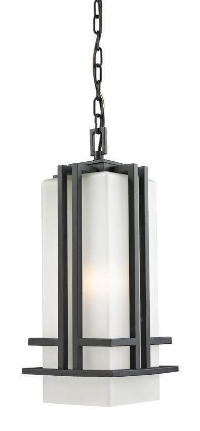Aluminum Geometric Lines with Matte Opal Glass Shade Outdoor Pendant - LV LIGHTING
