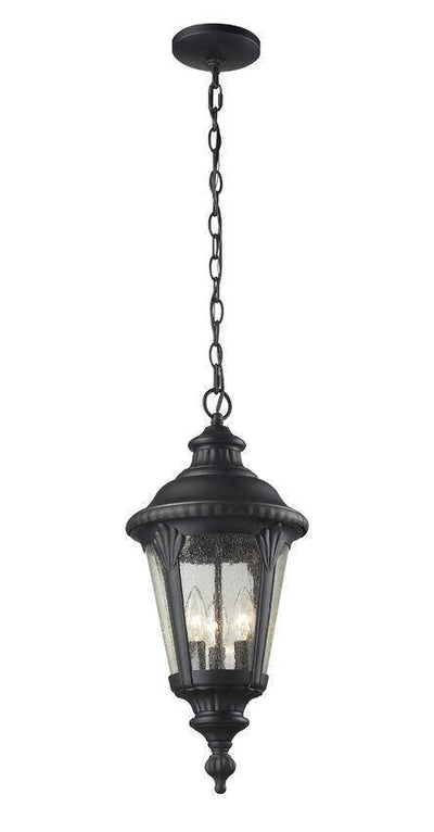 Black with Clear Seedy Glass Shade Traditional Outdoor Pendant - LV LIGHTING