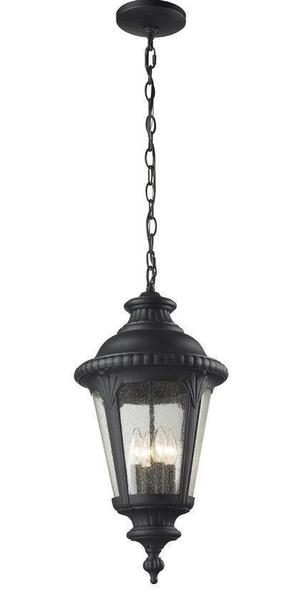 Black with Clear Seedy Glass Shade Traditional Outdoor Pendant - LV LIGHTING