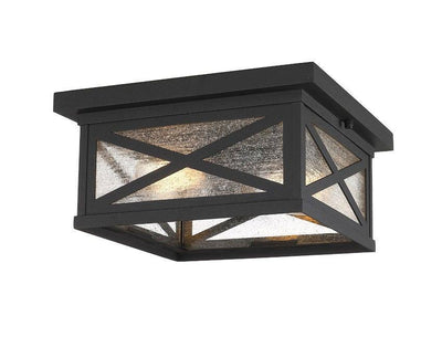 Black Aluminium with Clear Seedy Glass Shade Outdoor Flush Mount - LV LIGHTING
