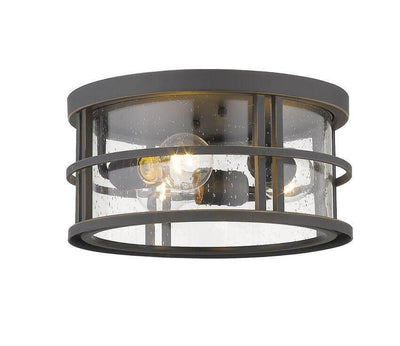 Aluminium with Clear Seedy Glass Shade Caged Round Outdoor Flush Mount - LV LIGHTING