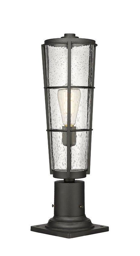 Black Aluminum with Clear Seedy Glass Shade Square Base - LV LIGHTING