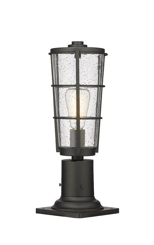 Black Aluminum with Clear Seedy Glass Shade Square Base - LV LIGHTING
