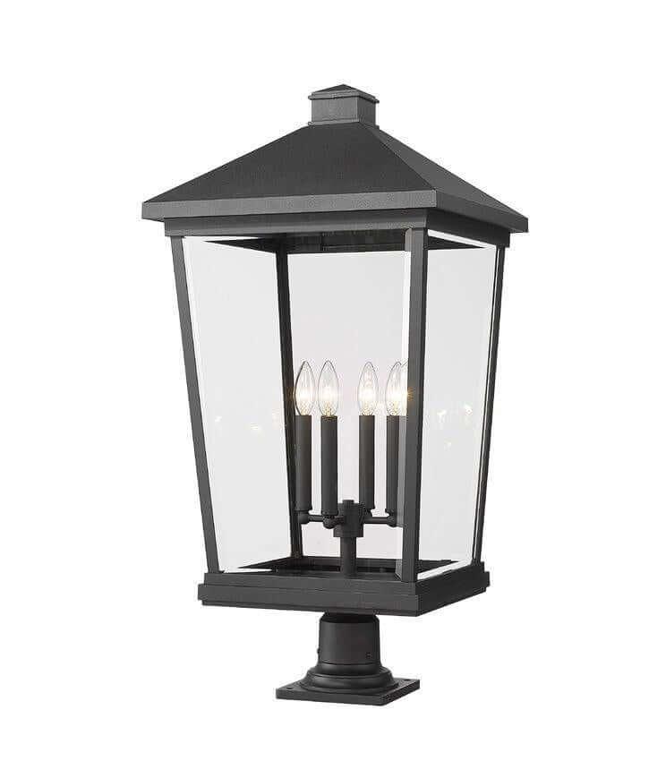 Aluminum with Clear Glass Lantern Style Pier Mount - LV LIGHTING