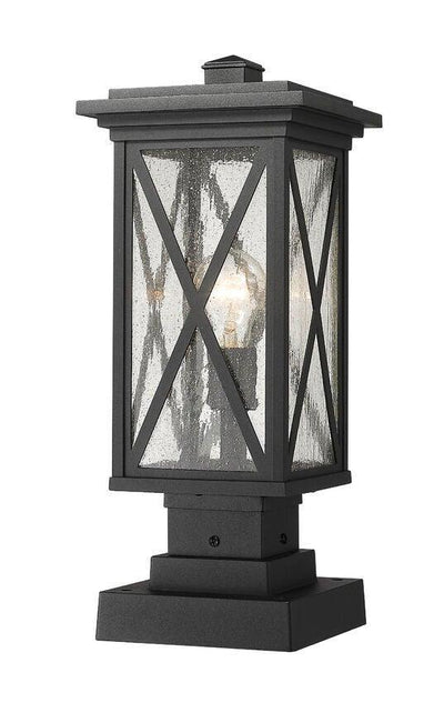 Black Aluminum Caged with Clear Seedy Glass Square Base Pier Mount - LV LIGHTING