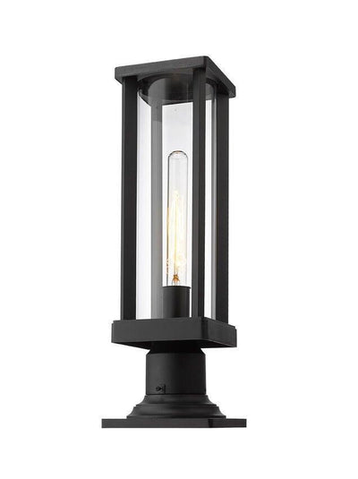 Black Aluminum with Cylindrical Clear Glass Outdoor Pier Mount - LV LIGHTING