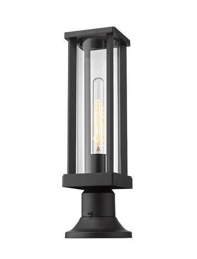 Black Aluminum with Cylindrical Clear Glass Round Base Outdoor Pier Mount - LV LIGHTING