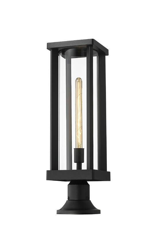Black Aluminum with Cylindrical Clear Glass Round Base Outdoor Pier Mount - LV LIGHTING