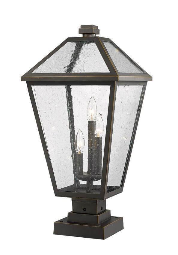 Aluminum with Glass Shade Village Theme Square Base Outdoor Pier Mount - LV LIGHTING