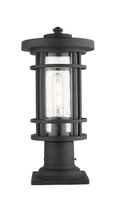 Aluminum Caged with Cylindrical Clear Seedy Glass Shade Pier Mount - LV LIGHTING