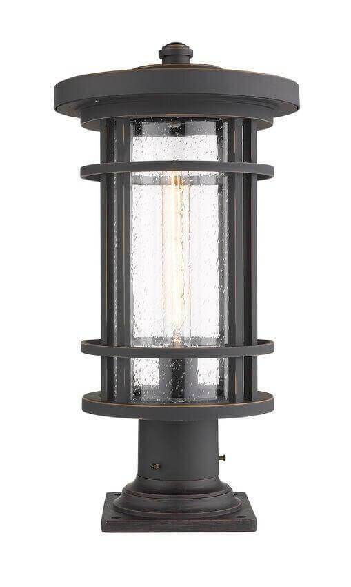 Aluminum Caged with Cylindrical Clear Seedy Glass Shade Pier Mount - LV LIGHTING