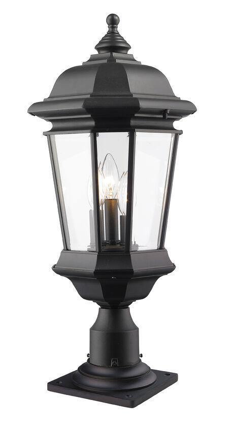 Black with Aluminum Clear Glass Shade Outdoor Pier Mount - LV LIGHTING