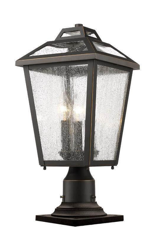 Aluminum with Clear Seedy Glass Shade Stepped Top Outdoor Pier Mount - LV LIGHTING