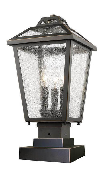 Aluminum with Clear Seedy Glass Shade Stepped Top Square Base Outdoor Pier Mount - LV LIGHTING