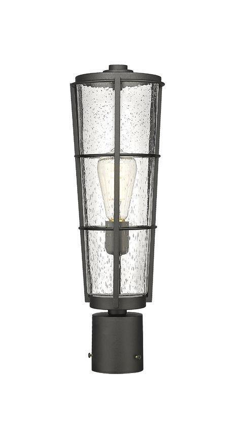 Black Aluminum with Clear Seedy Glass Caged Outdoor Post Light - LV LIGHTING