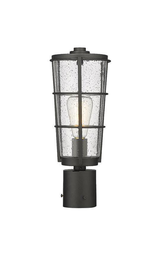 Black Aluminum with Clear Seedy Glass Caged Outdoor Post Light - LV LIGHTING