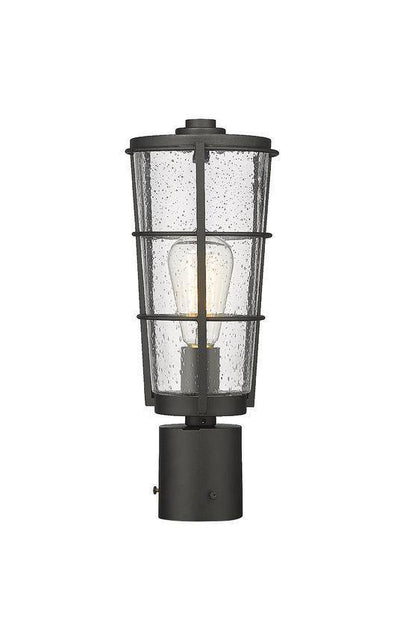 Black Aluminum with Clear Seedy Glass Caged Outdoor Post Light - LV LIGHTING