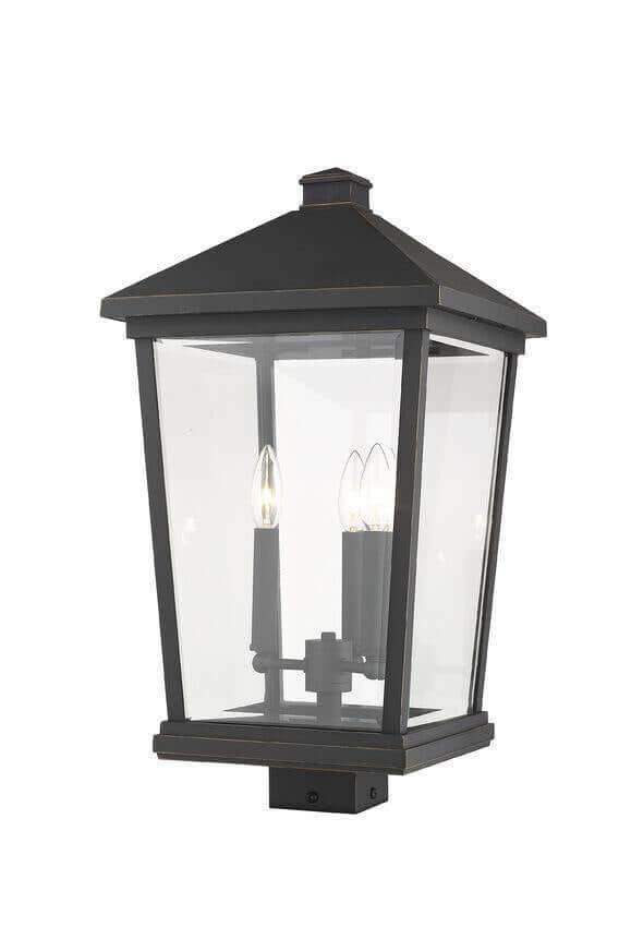 Aluminum with Clear Glass Village Style Square Base Outdoor Post Light - LV LIGHTING