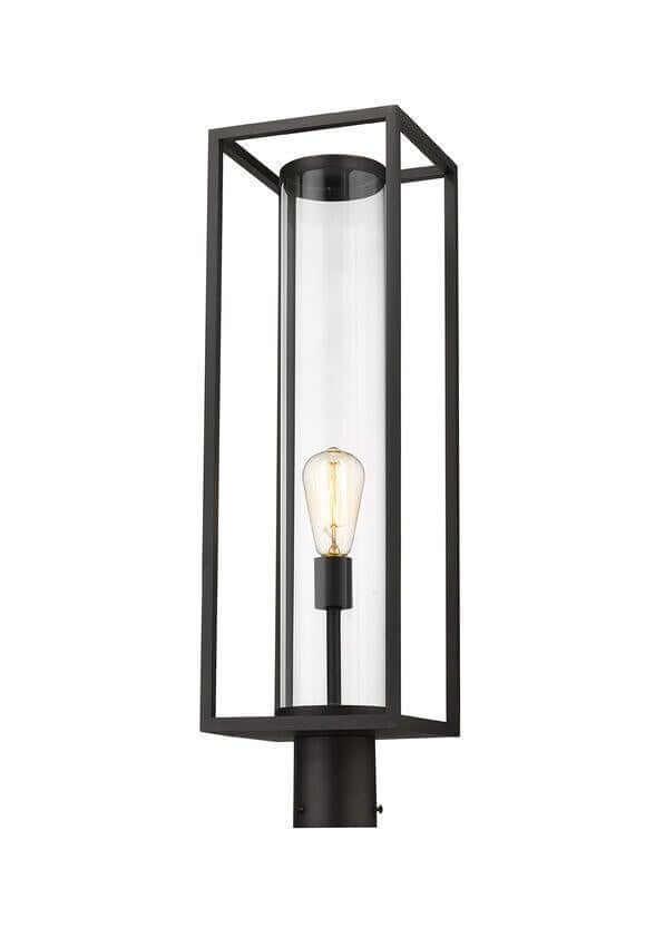 Aluminum with Cylindrical Clear Glass Shade Outdoor Post Light - LV LIGHTING