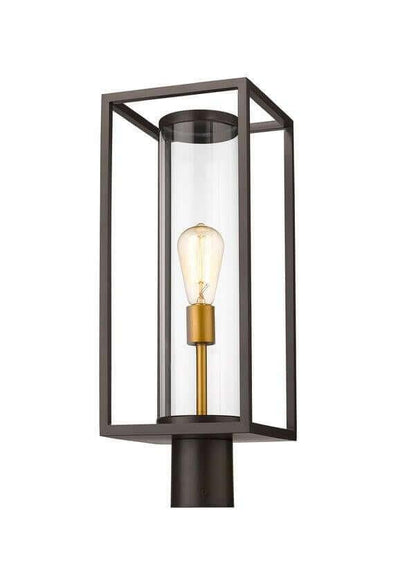 Aluminum with Cylindrical Clear Glass Shade Outdoor Post Light - LV LIGHTING