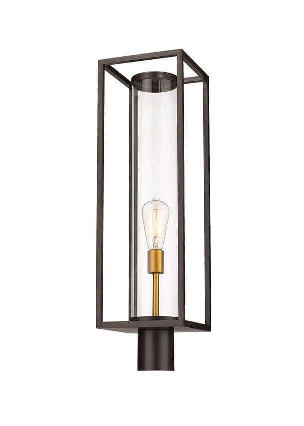 Aluminum with Cylindrical Clear Glass Shade Outdoor Post Light - LV LIGHTING