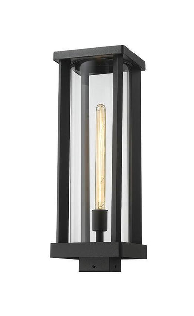 Black Aluminum with Cylindrical Clear Glass Caged Suare Base Outdoor Post Light - LV LIGHTING