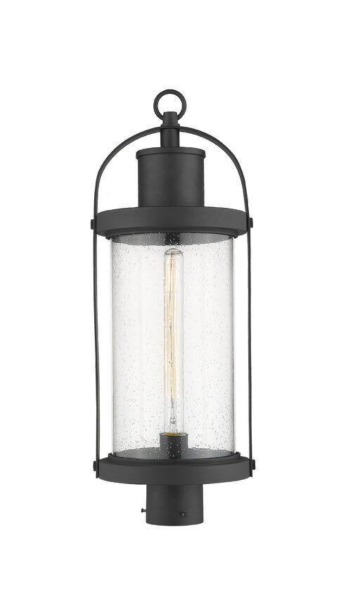 Black Aluminum with Cylindrical Clear Seedy Glass Shade Outdoor Post Light - LV LIGHTING