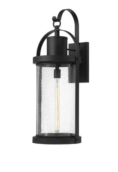 Black with Cylindrical Clear Seedy Glass Lantern Style Outdoor Wall Light - LV LIGHTING