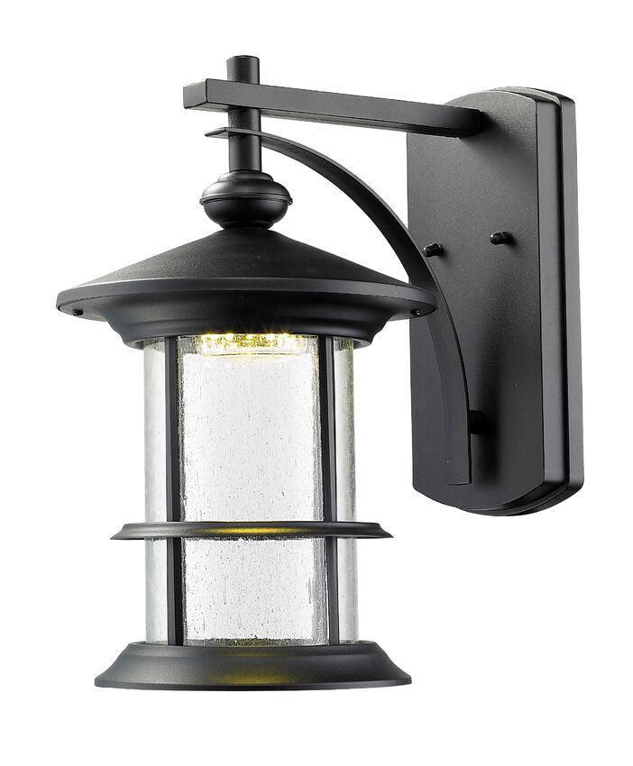 LED Black with Clear Seedy Glass Caged Outdoor Wall Light - LV LIGHTING