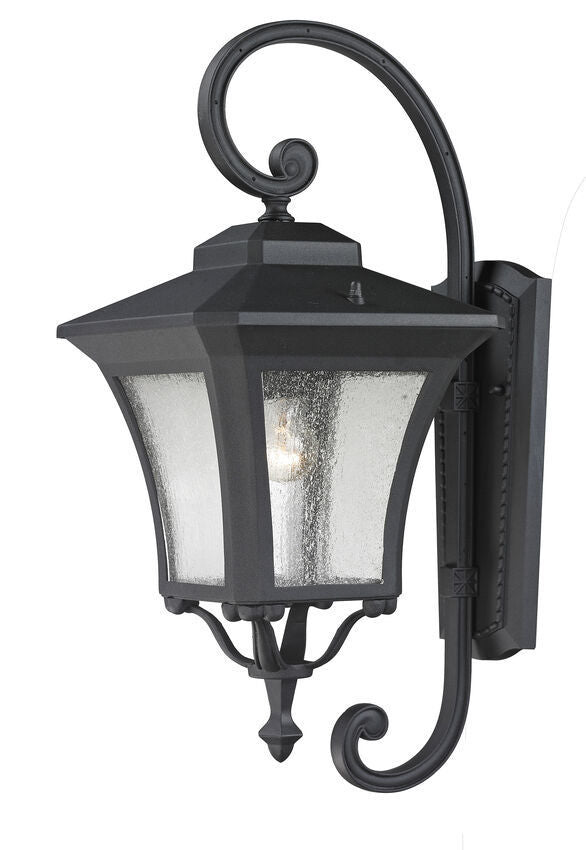 Black Aluminum with Clear Seedy Glass Shade Traditional Outdoor Wall Light - LV LIGHTING