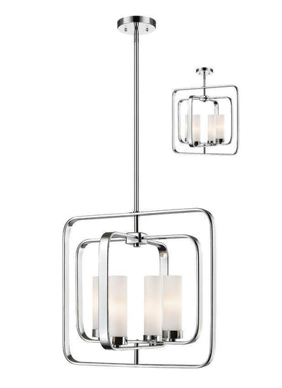 Steel with Rectangular and Square Shapes and Matte Opal Glass Shade Pendant - LV LIGHTING