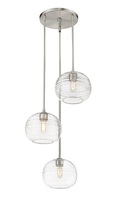 Steel with Clear Glass Shade 3 Light Pendant - LV LIGHTING