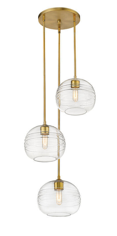 Steel with Clear Glass Shade 3 Light Pendant - LV LIGHTING