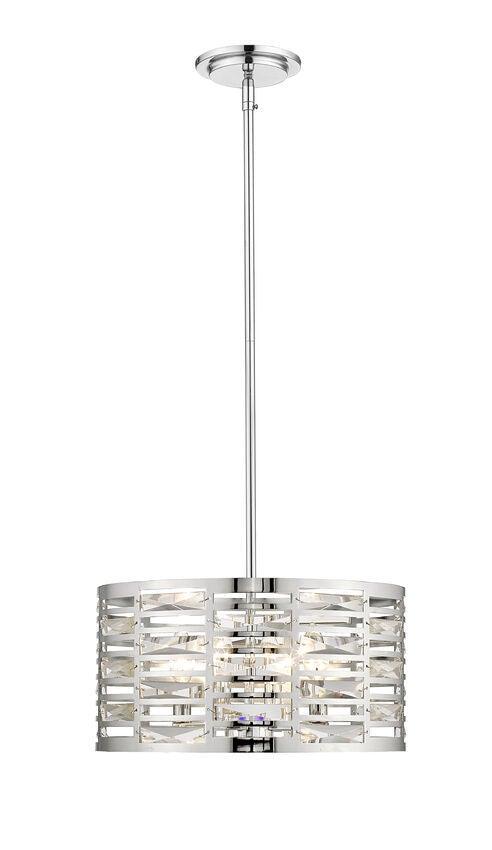 Chrome with Rectangle Crystal Round Pendant - LV LIGHTING