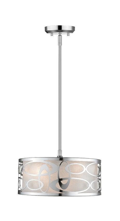 Steel with Swirling Ellipticals and White Shade Pendant - LV LIGHTING